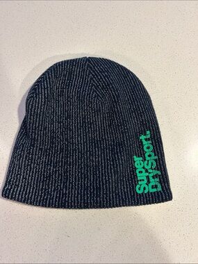 Superdry  Navy Ribbed Beanie with Bright Green Logo